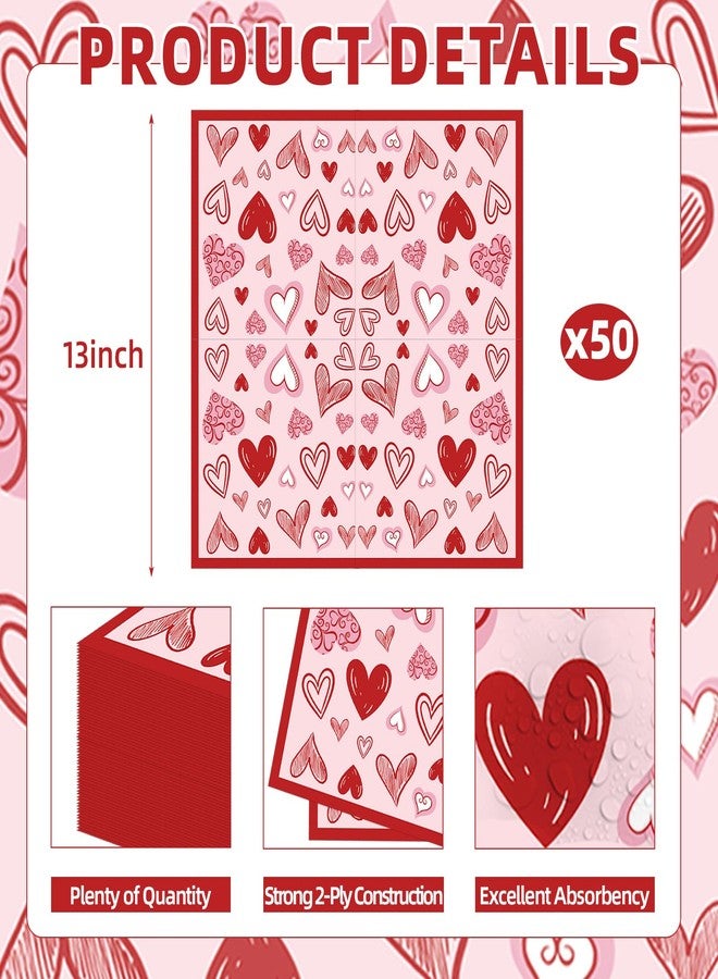 Merriva 50 Count Valentine’s Day Heart Napkins, Disposable Paper Napkins with Red and Pink Heart Design for Romantic Dinners, Bridal Showers, Galentine’s Parties, and Love-Themed Decorations - Image 3